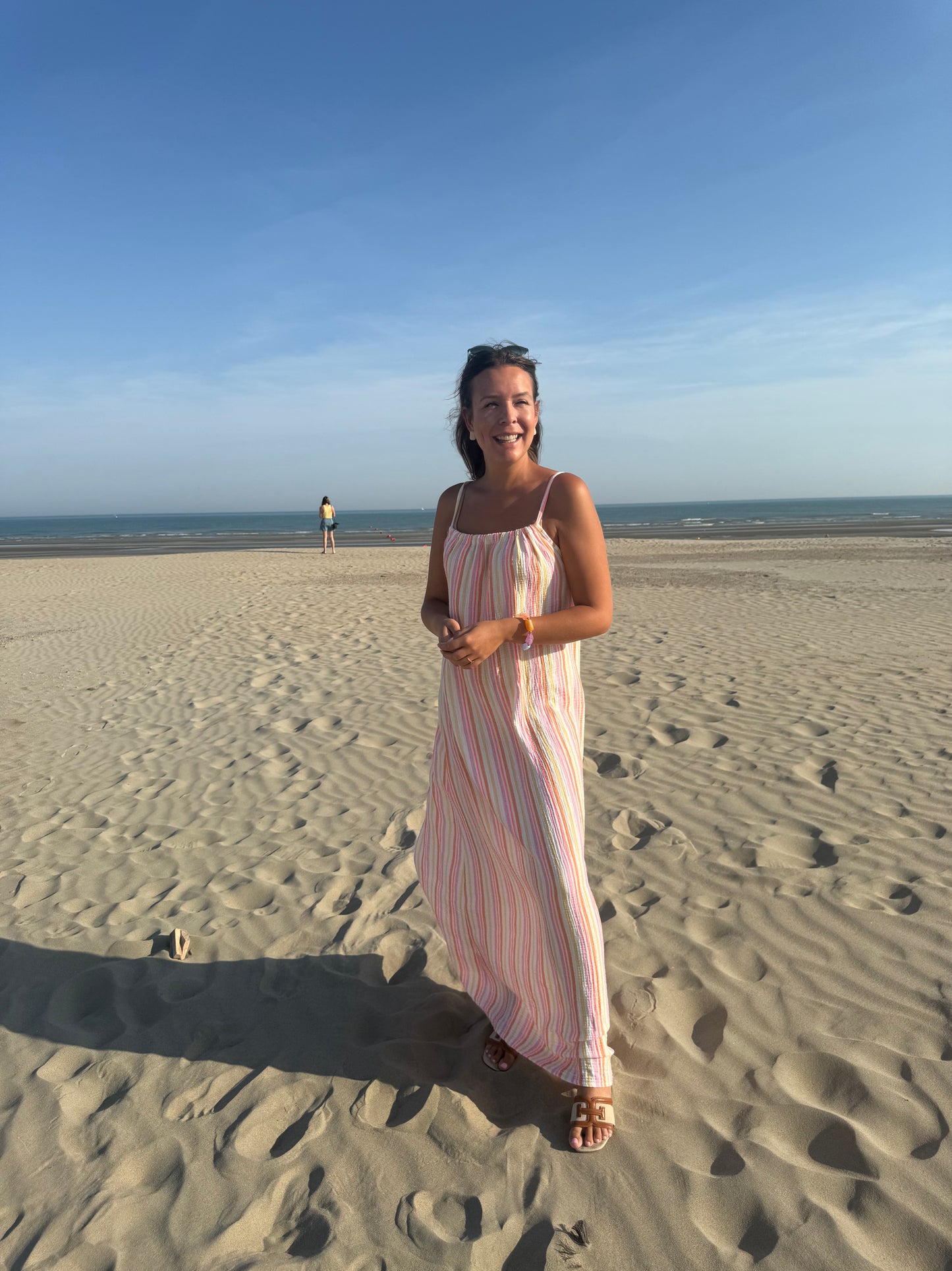 Pastel stripe maxi dress orange