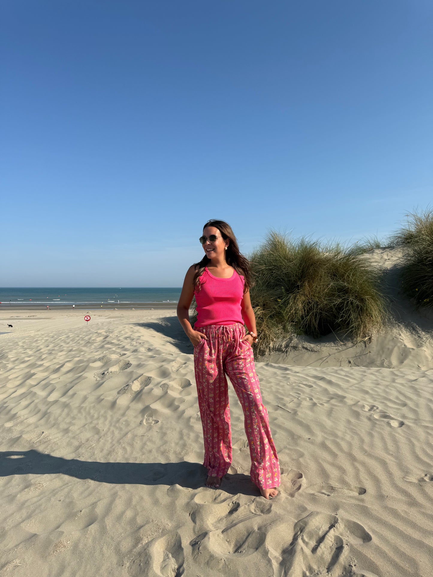 Pink floral wide leg pants