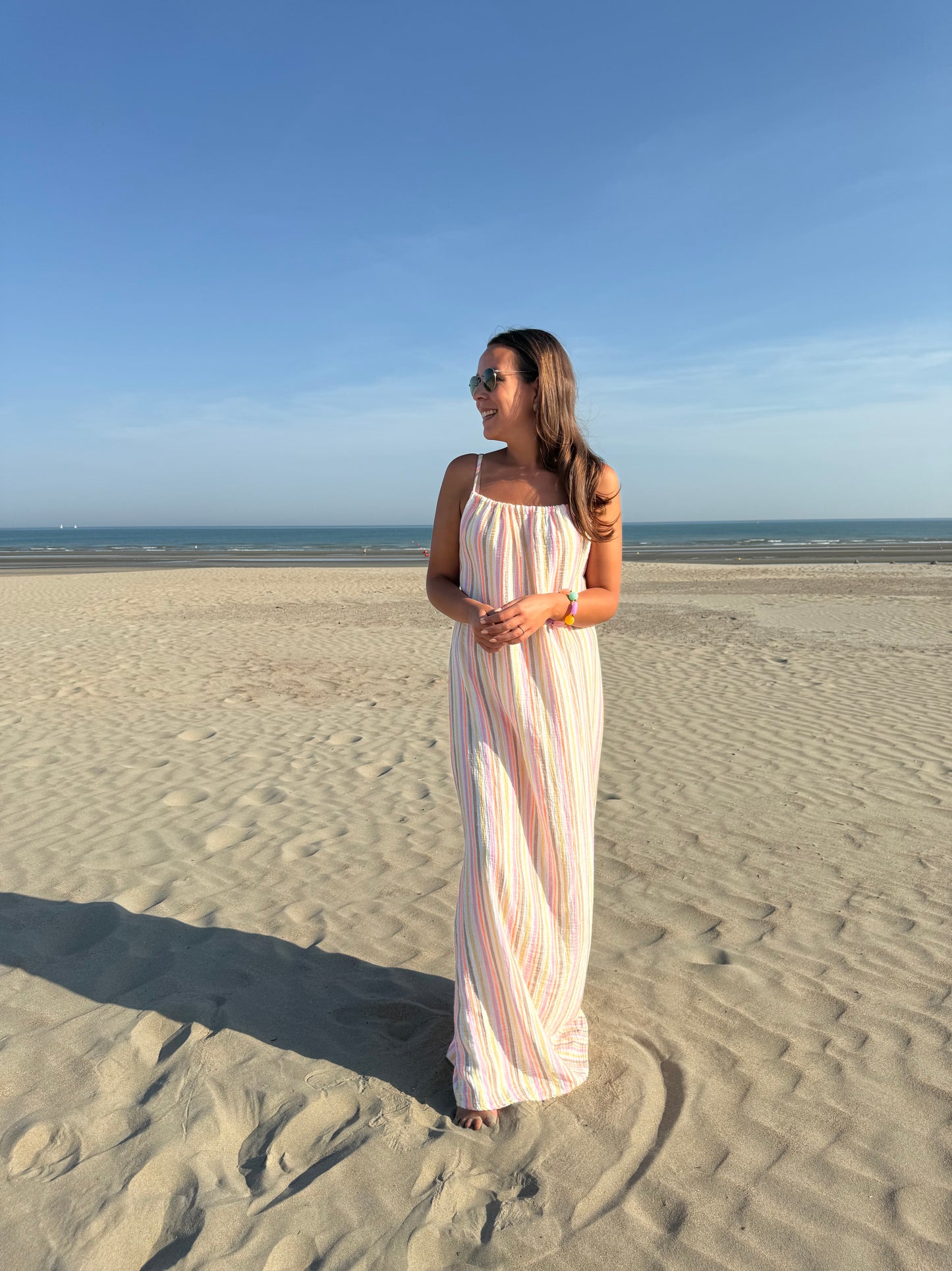 Pastel stripe maxi dress brown