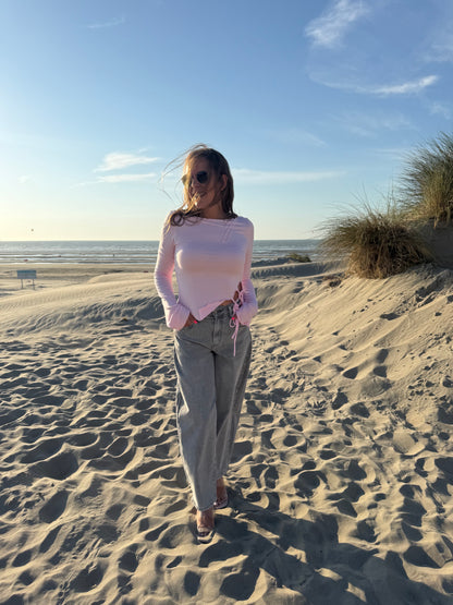 T-shirt roze knooplintjes