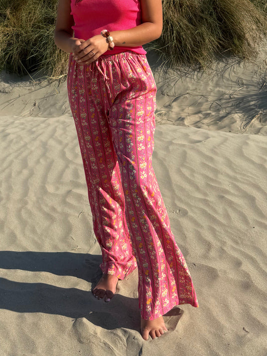 Pink floral wide leg pants