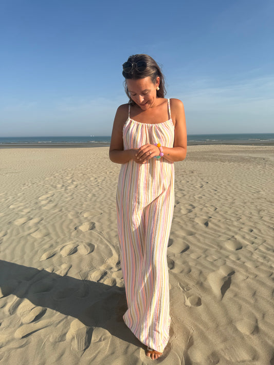 Pastel stripe maxi dress brown