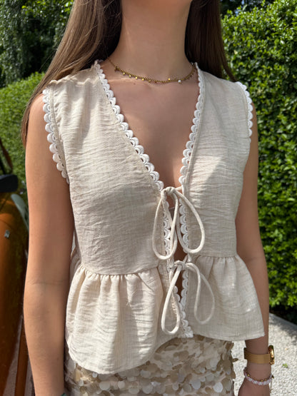 Beige boho blouse