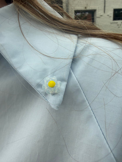 Blauwe blouse met ballonmouw & detailknopen