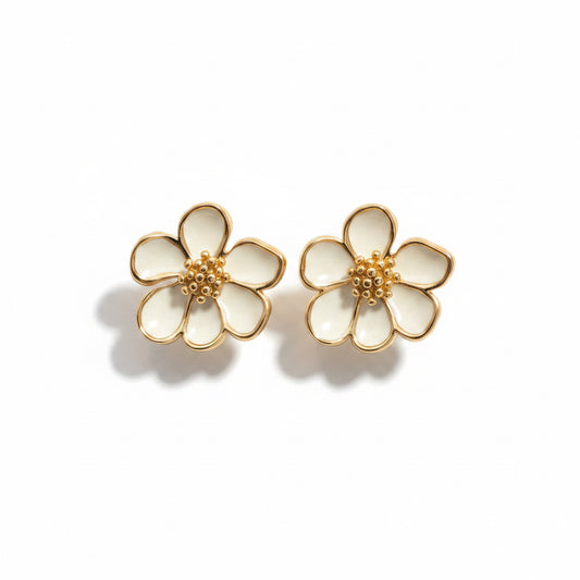 Beige bloem oorbellen