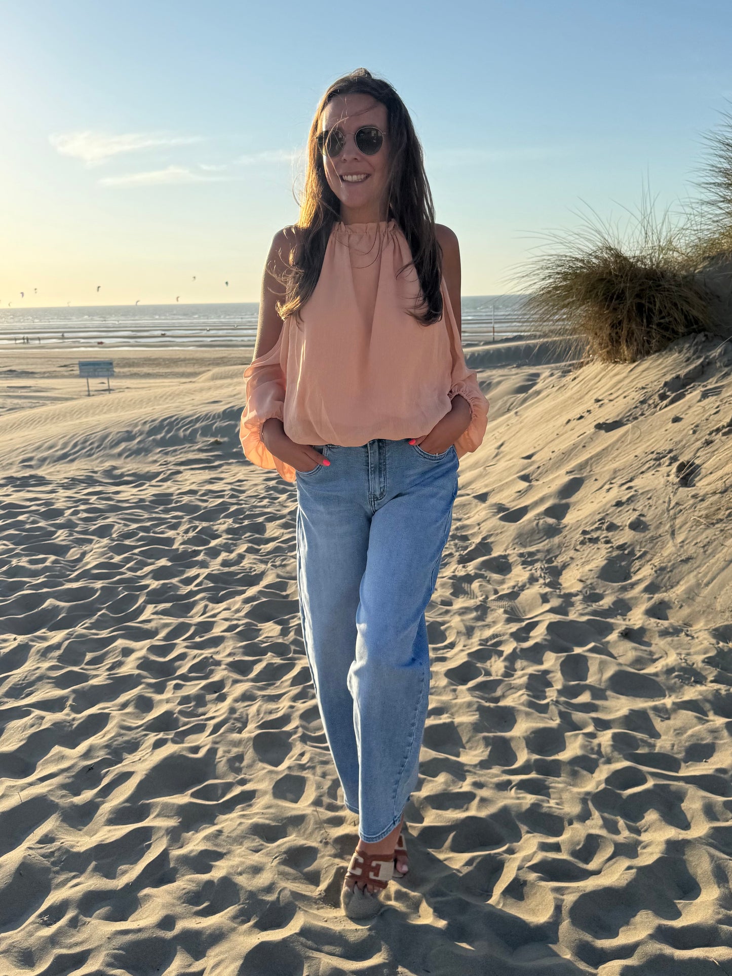 Peach blouse open schouder