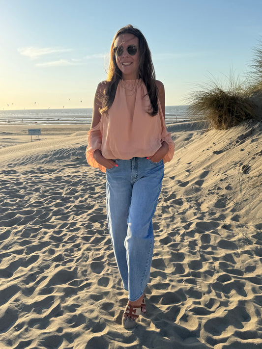 Peach blouse open schouder
