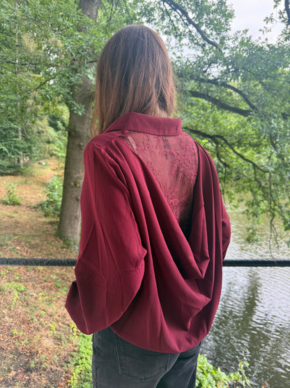 Wine blouse met kanten rug