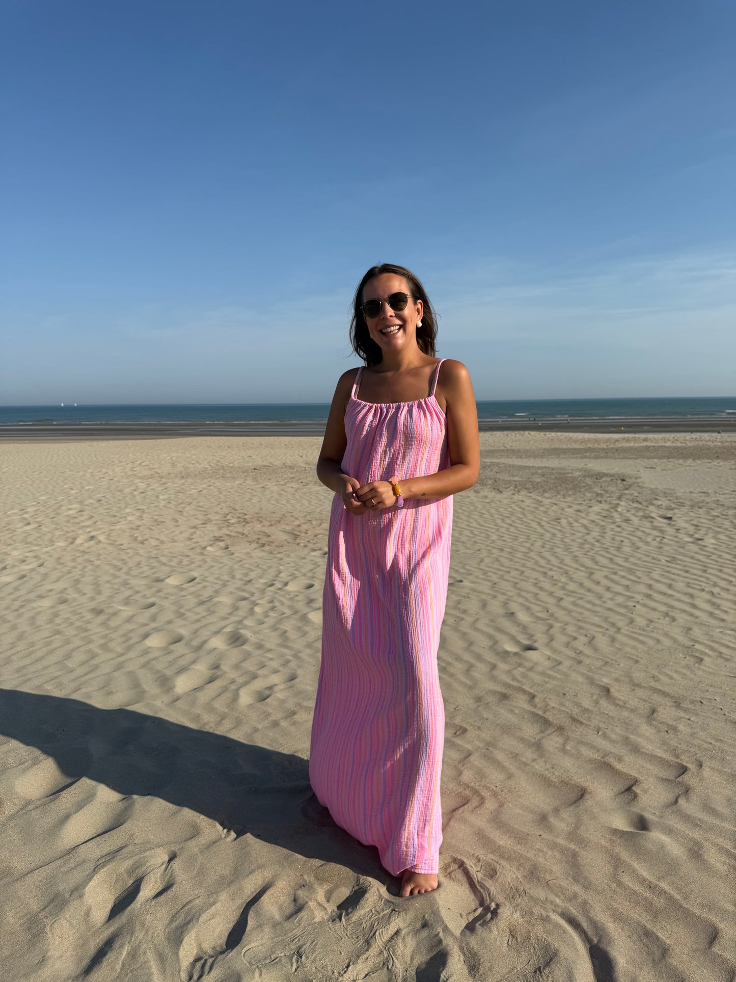 Pastel stripe maxi dress pink