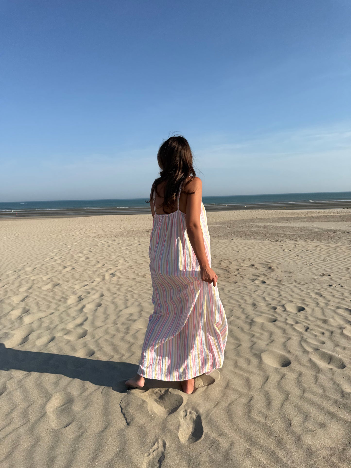 Pastel stripe maxi dress blue
