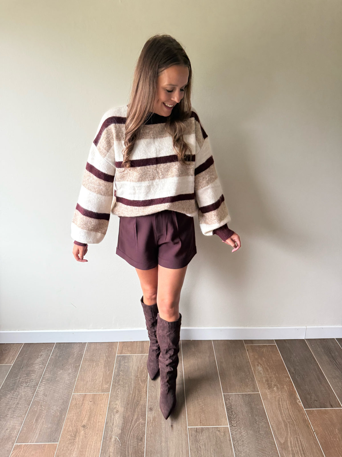 Trui strepen burgundy