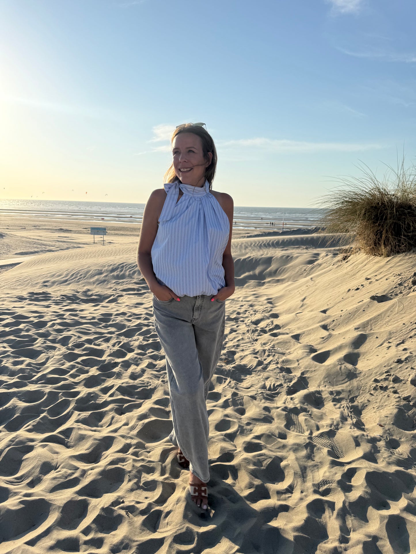 Blauwe halter blouse