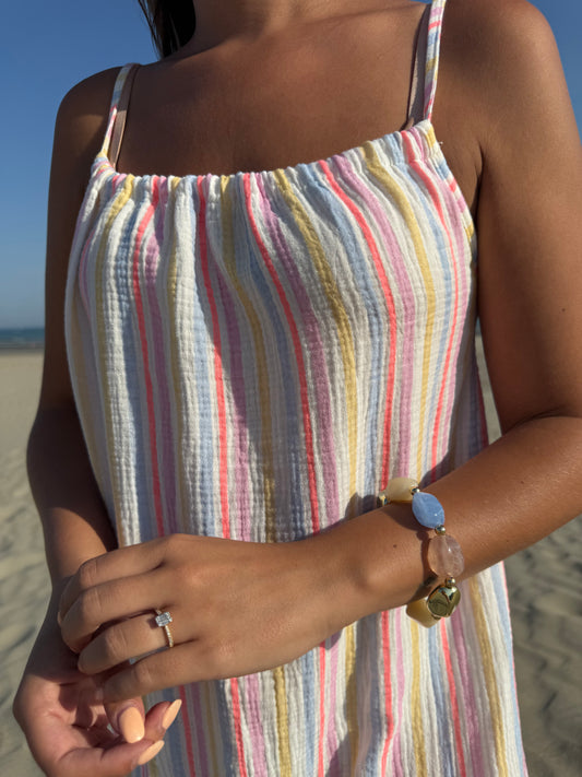 Pastel stripe maxi dress blue