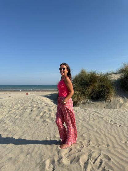 Pink floral wide leg pants