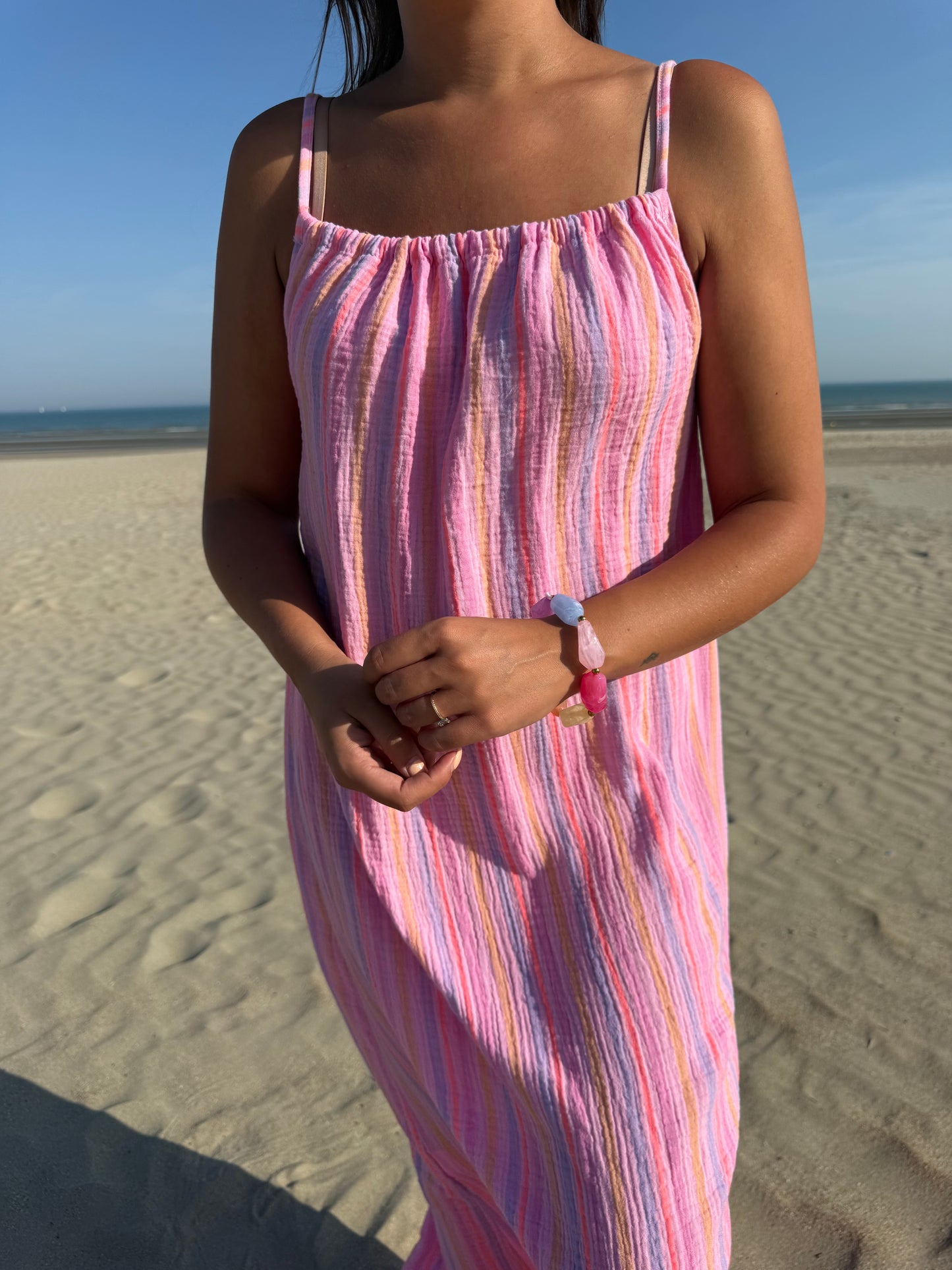 Pastel stripe maxi dress pink