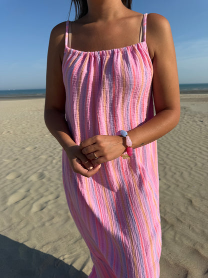Pastel stripe maxi dress pink