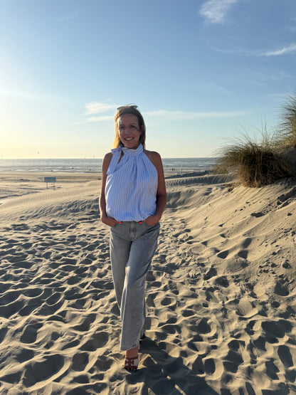 Blauwe halter blouse