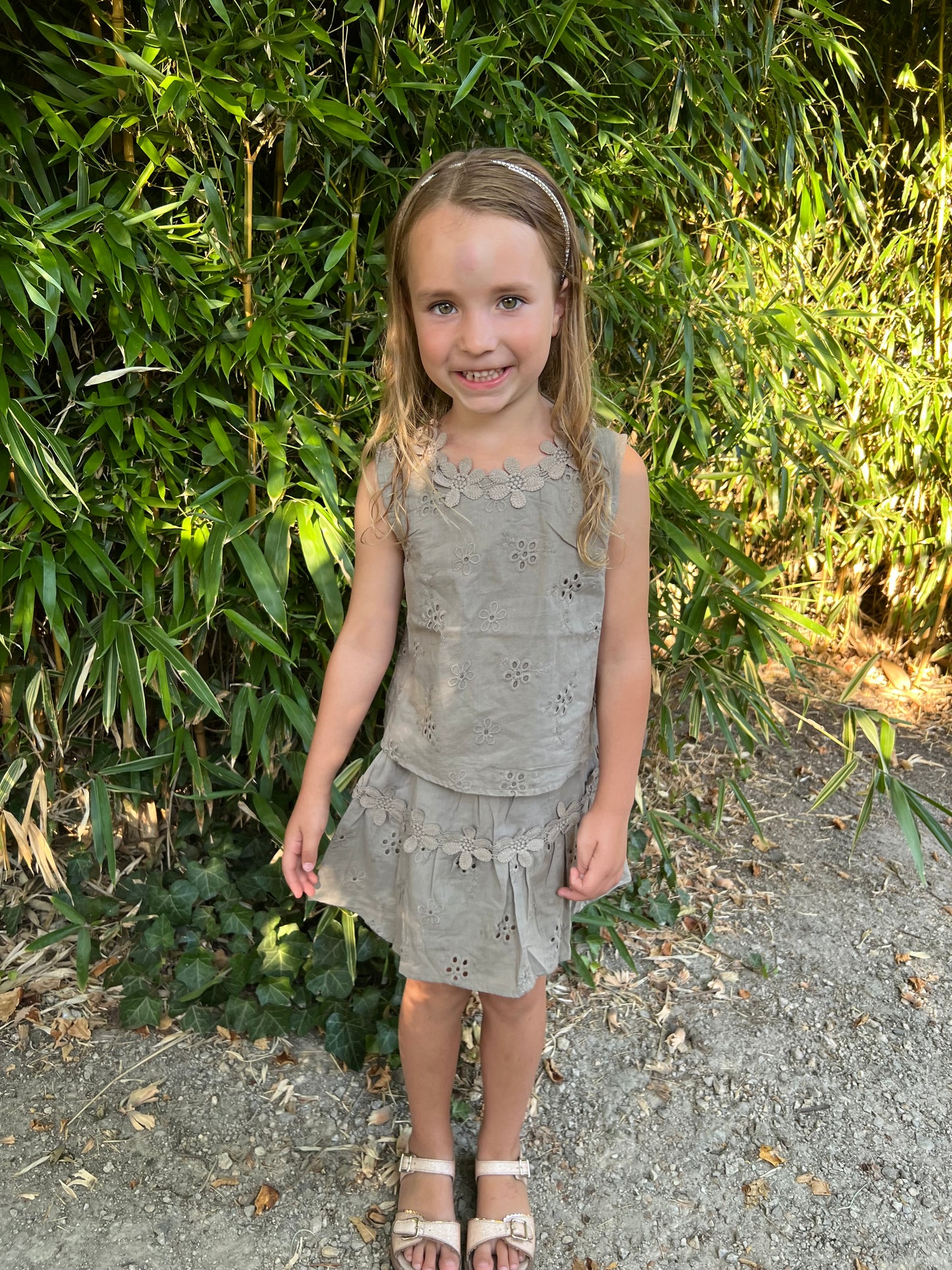 Khaki set rokje + blouse