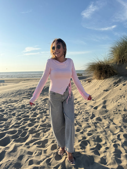 T-shirt roze knooplintjes