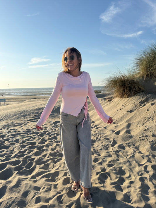 T-shirt roze knooplintjes