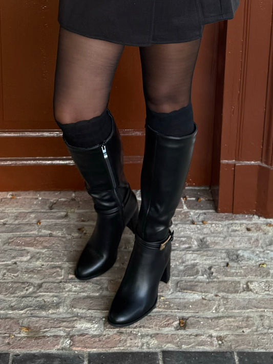 Zwarte Faux leather laarzen gouden detail