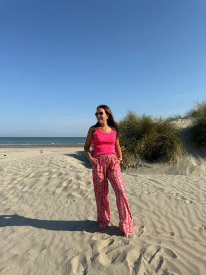 Pink floral wide leg pants