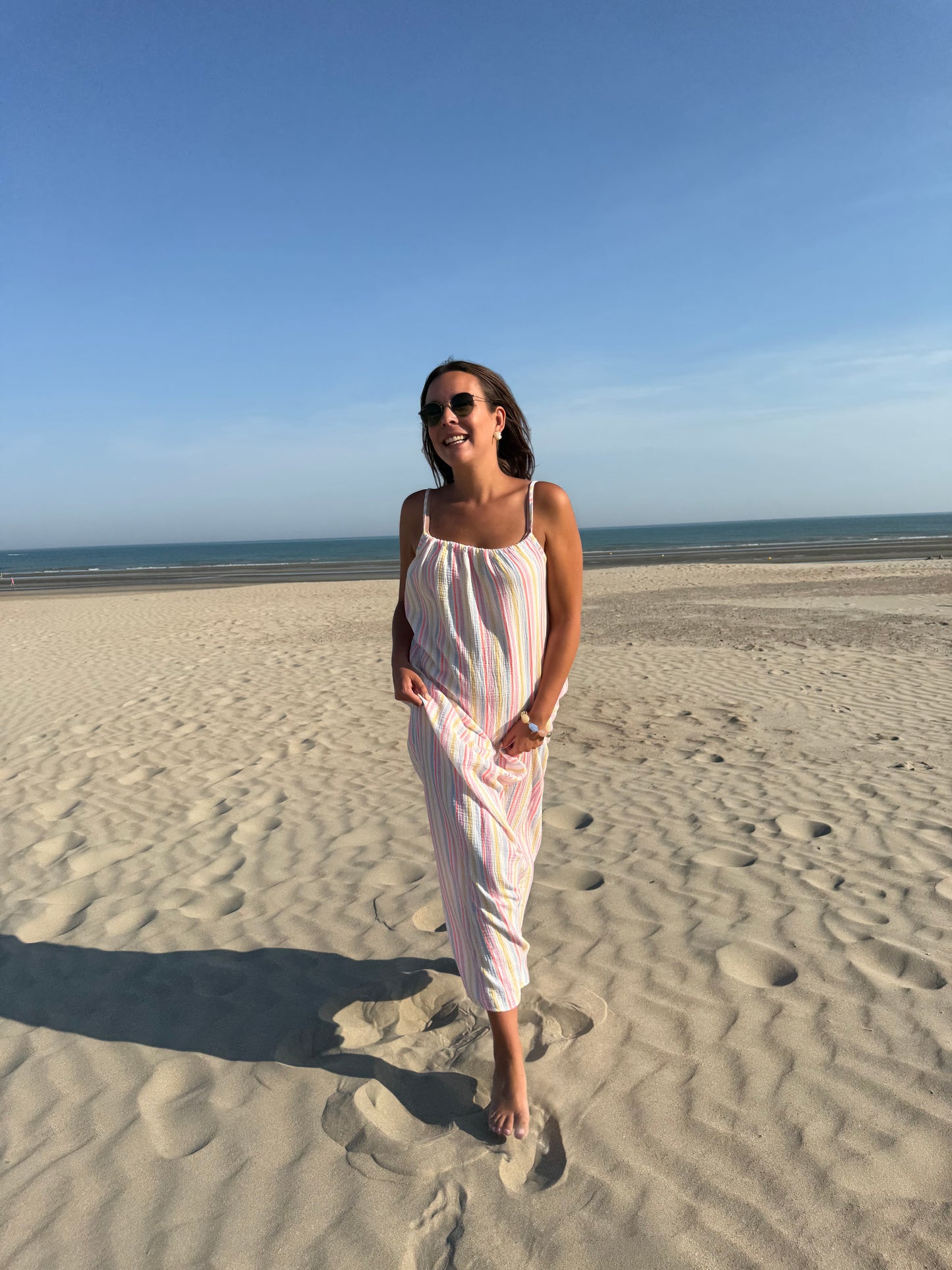 Pastel stripe maxi dress blue