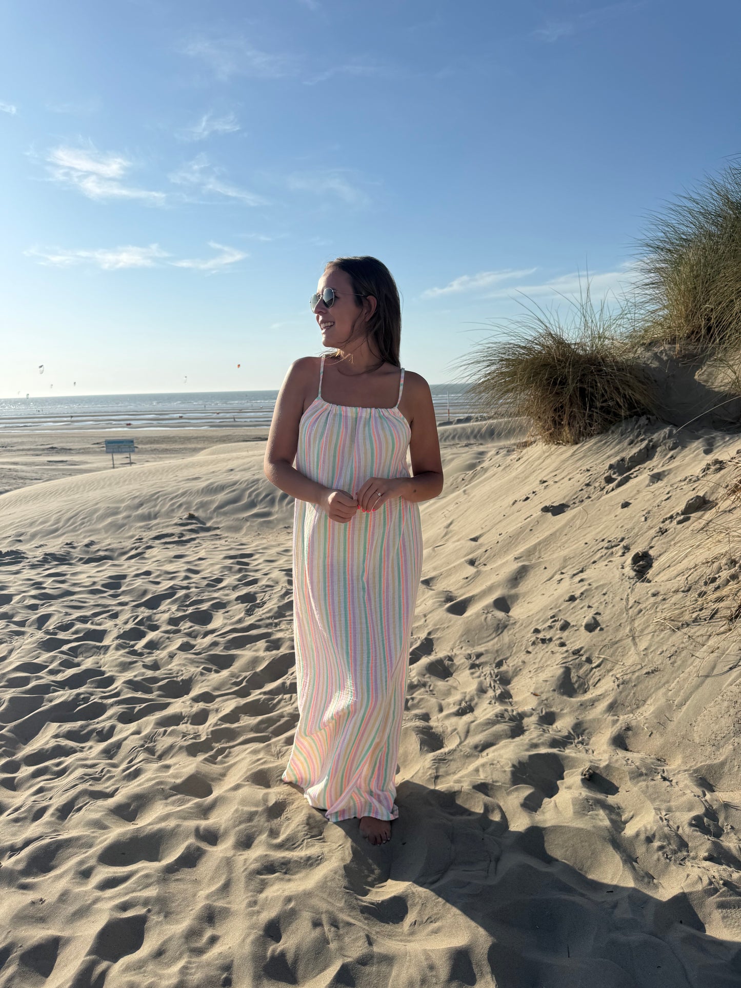 Pastel stripe maxi dress green