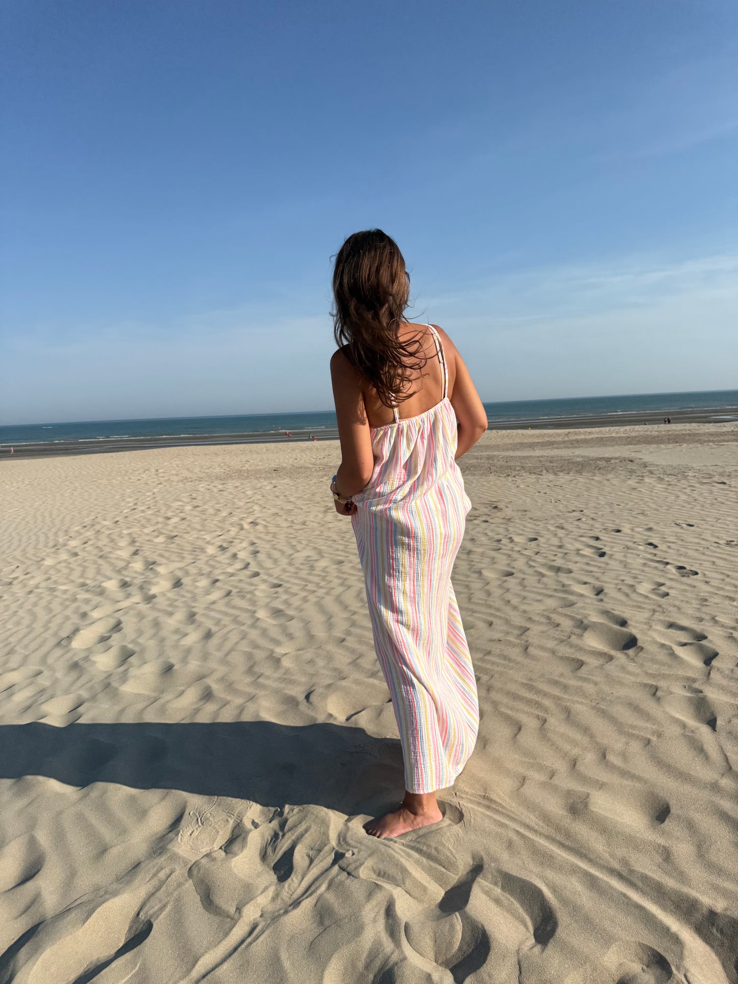 Pastel stripe maxi dress blue