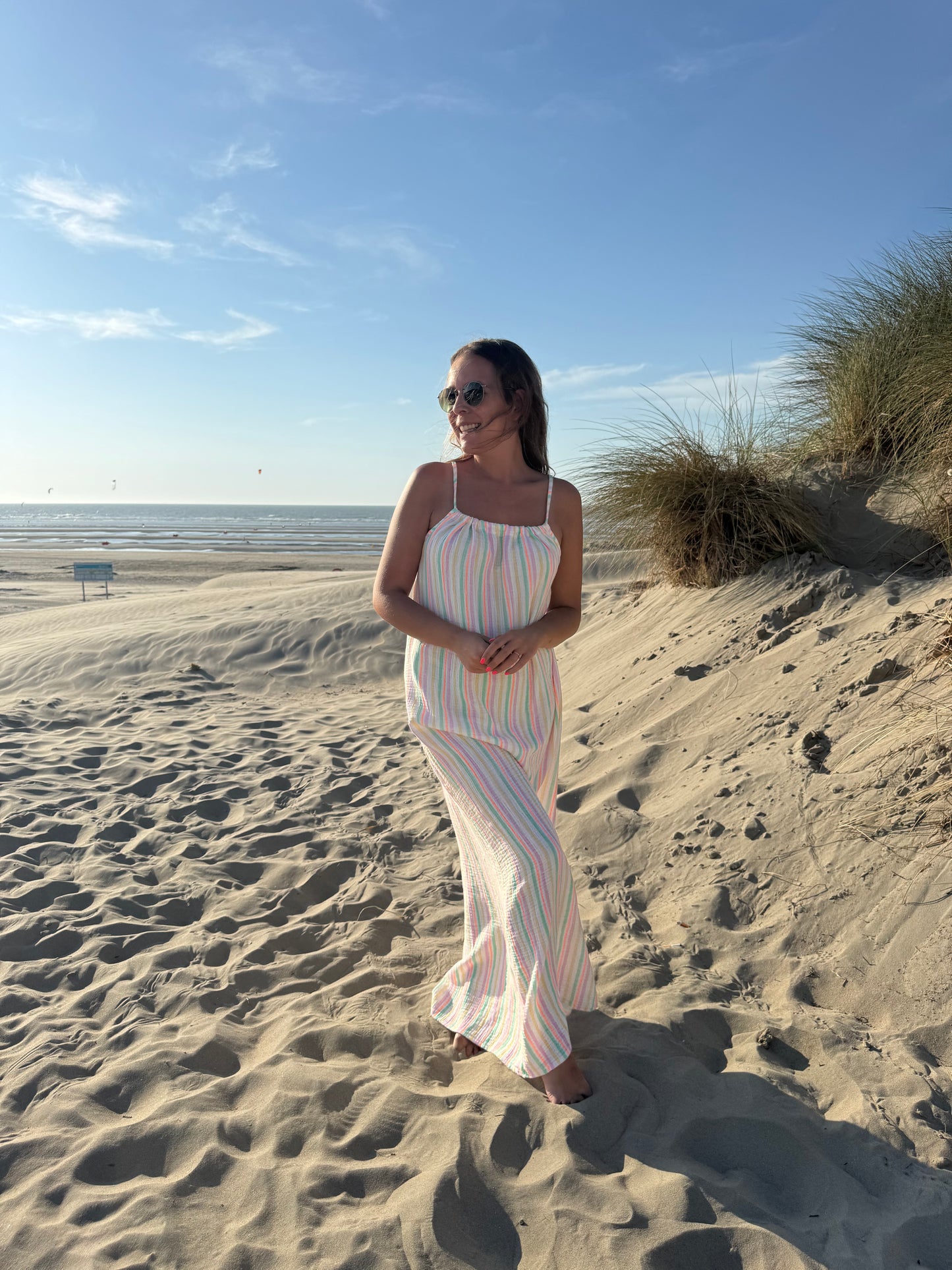 Pastel stripe maxi dress green