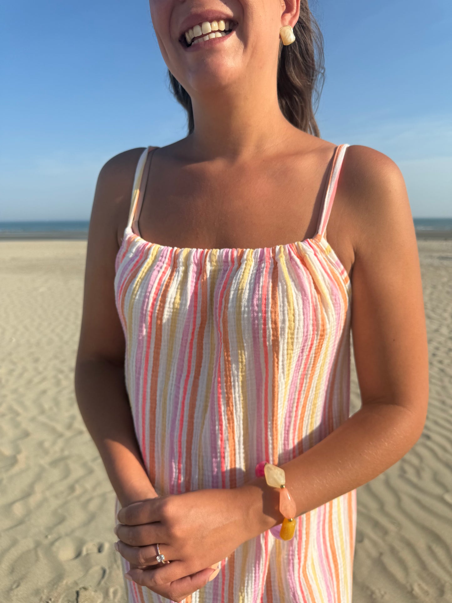 Pastel stripe maxi dress orange