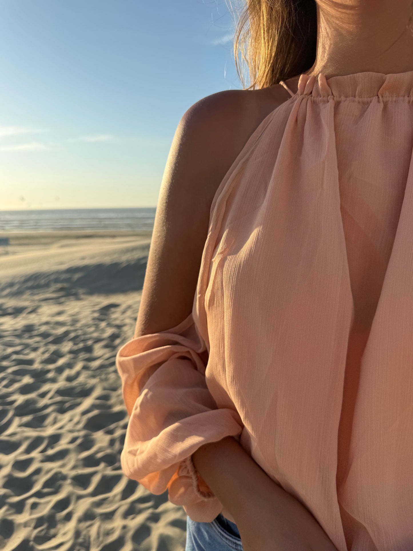 Peach blouse open schouder