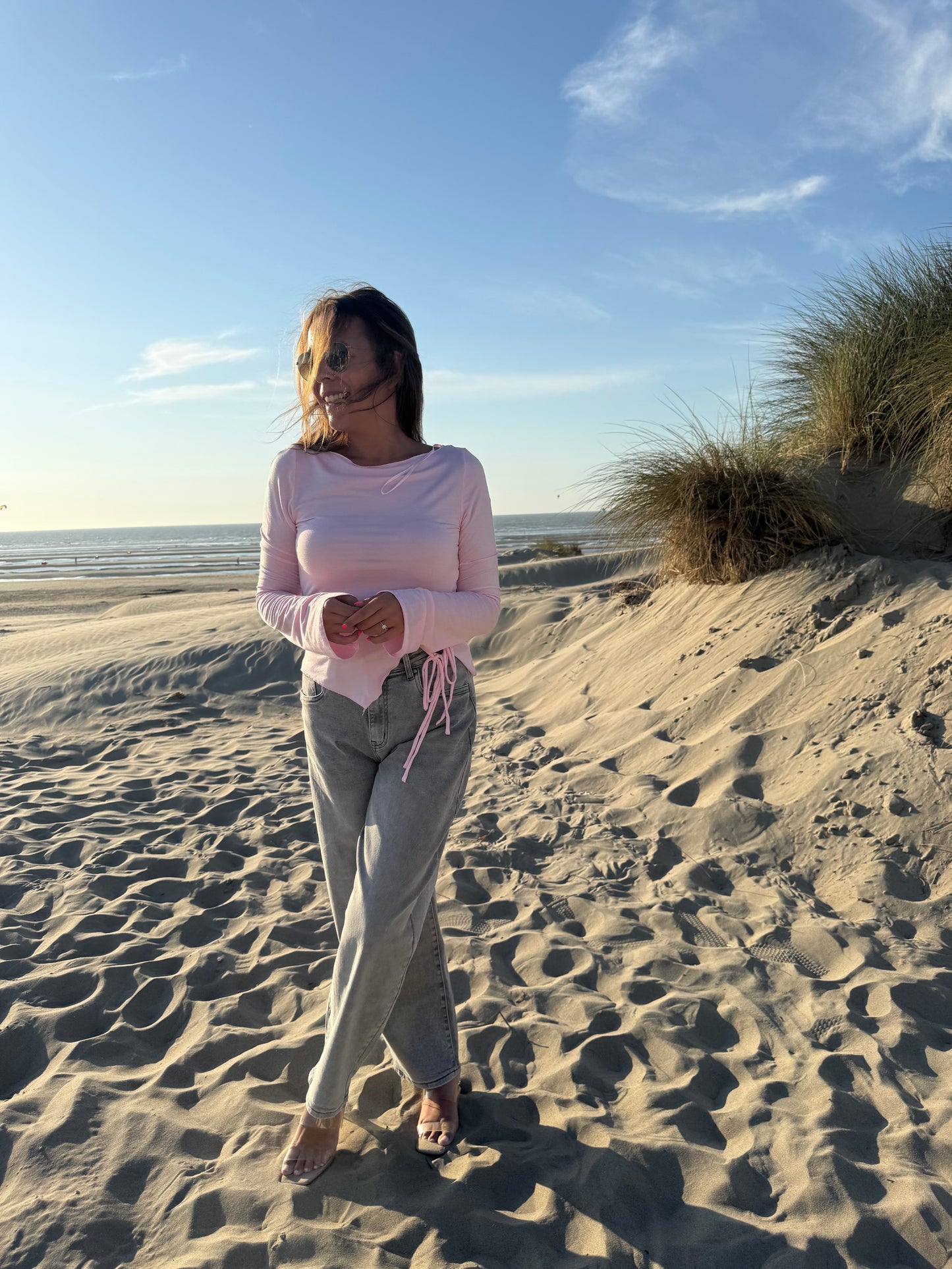 T-shirt roze knooplintjes