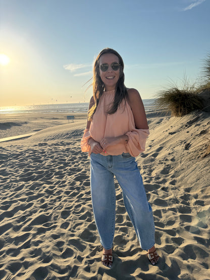 Peach blouse open schouder