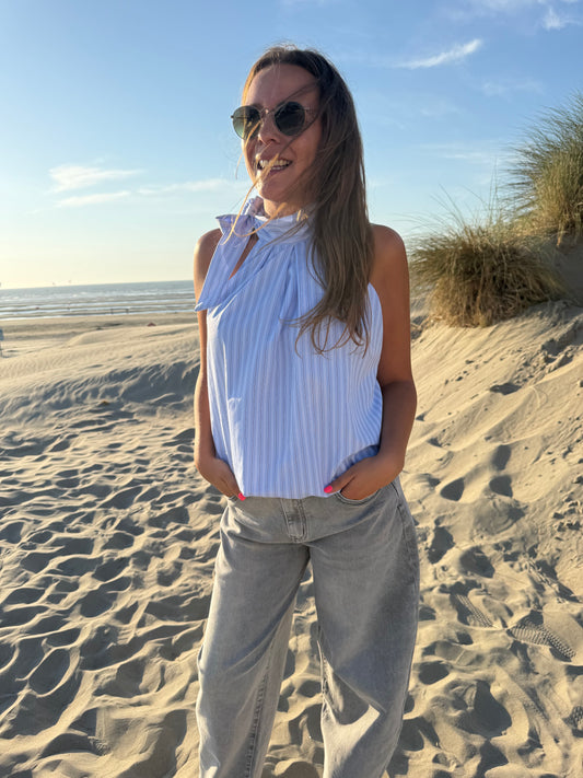 Blauwe halter blouse