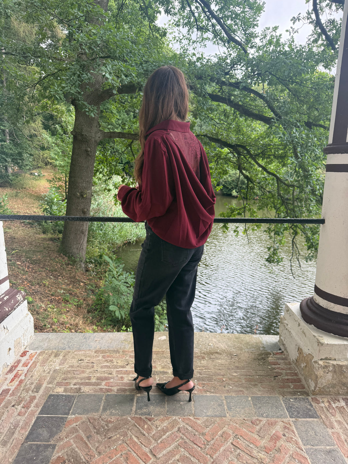 Wine blouse met kanten rug