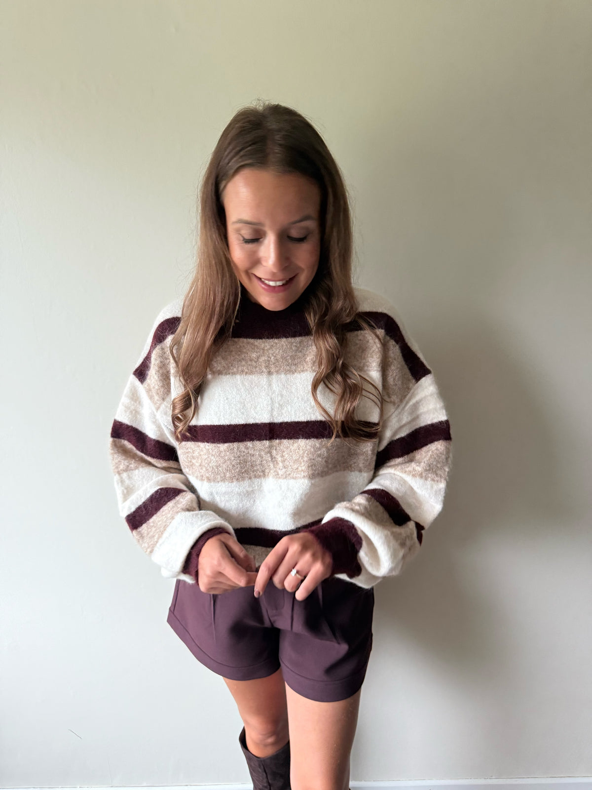 Trui strepen burgundy