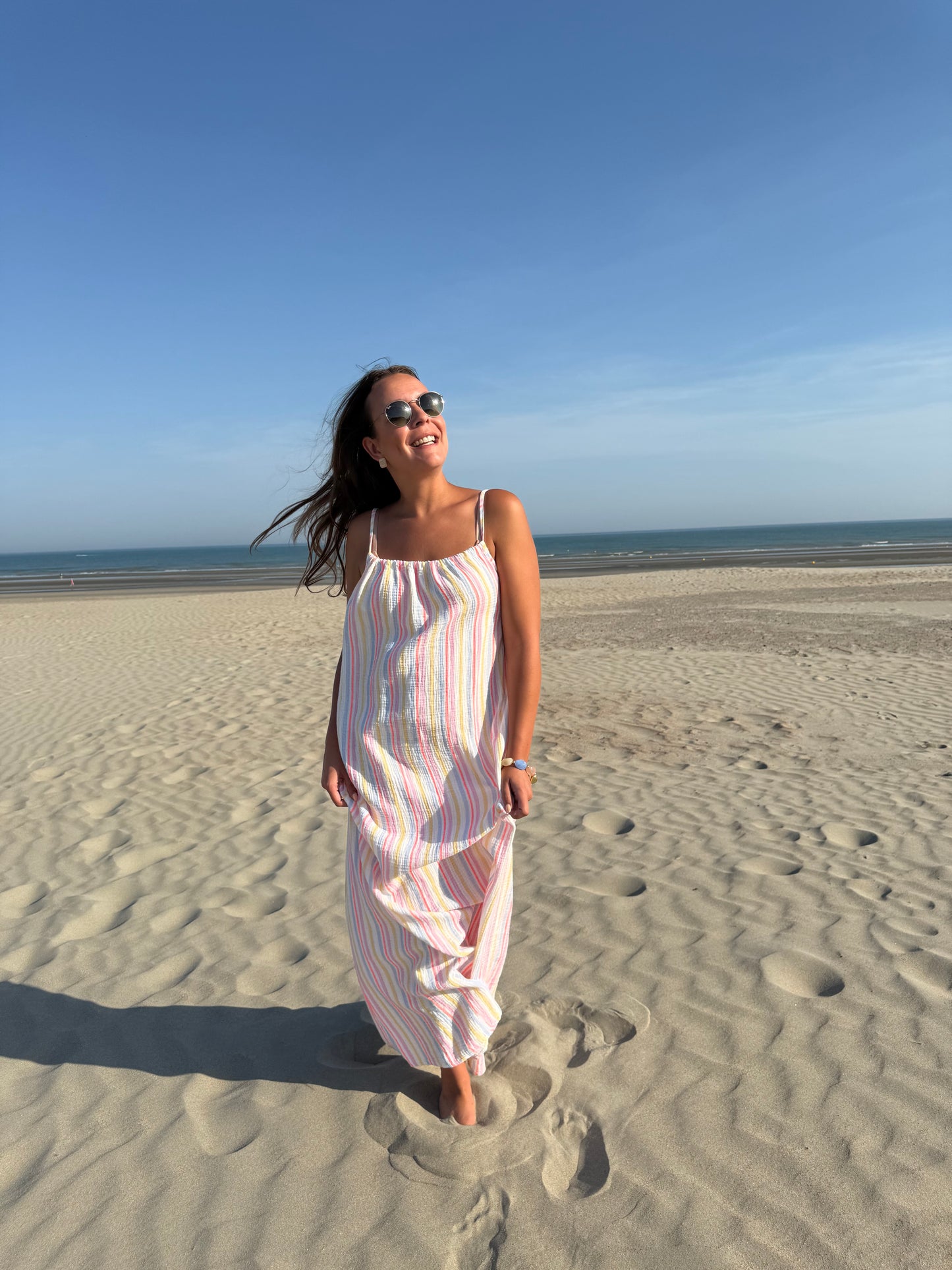 Pastel stripe maxi dress blue