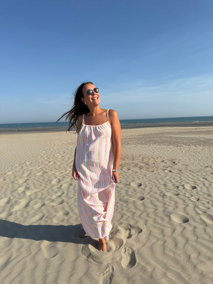 Pastel stripe maxi dress blue