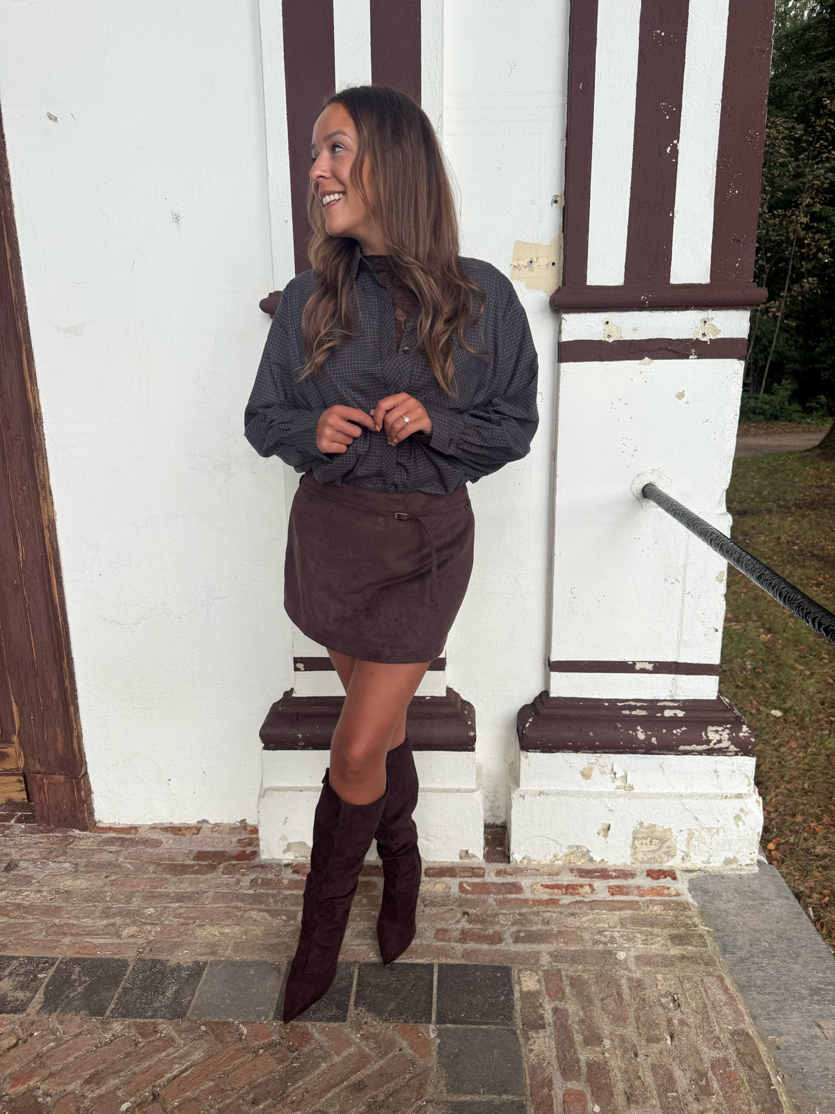 Blouse donkerblauw geruit