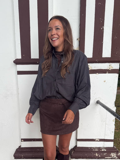 Blouse donkerblauw geruit