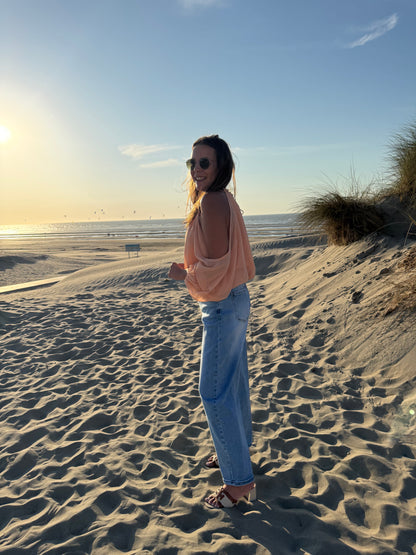 Peach blouse open schouder