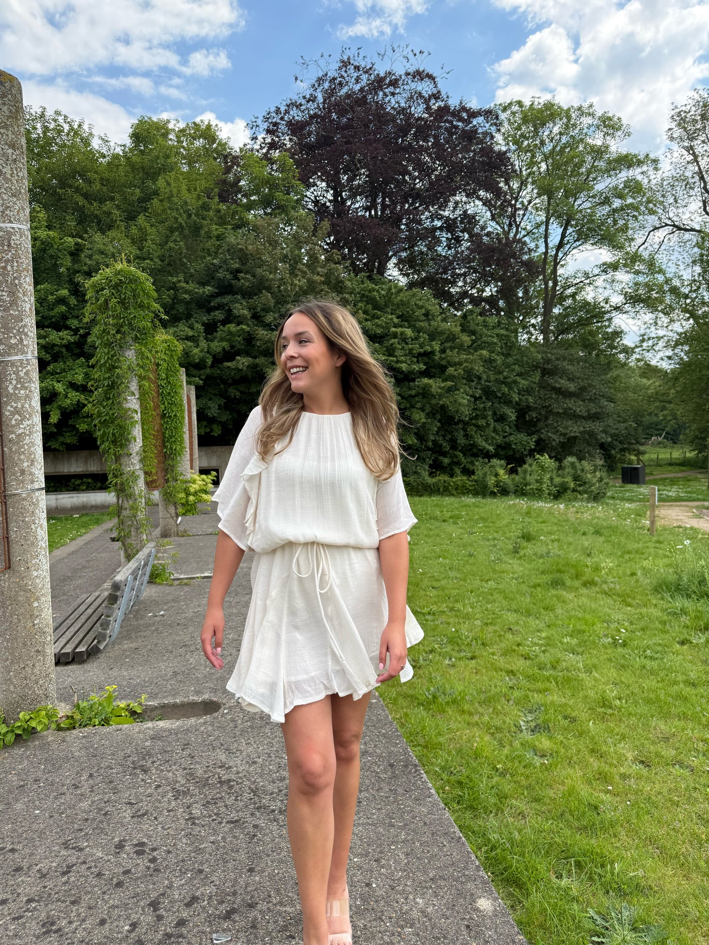 Ivory ruffle dress