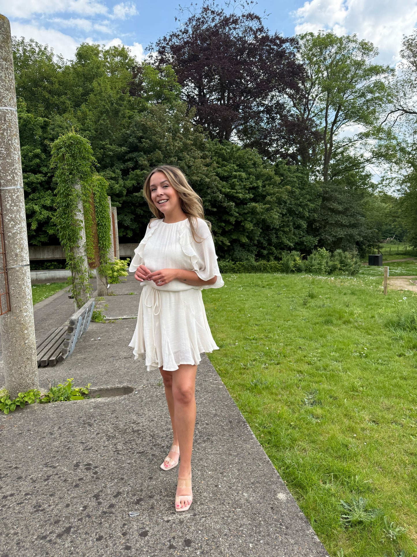 Ivory ruffle dress