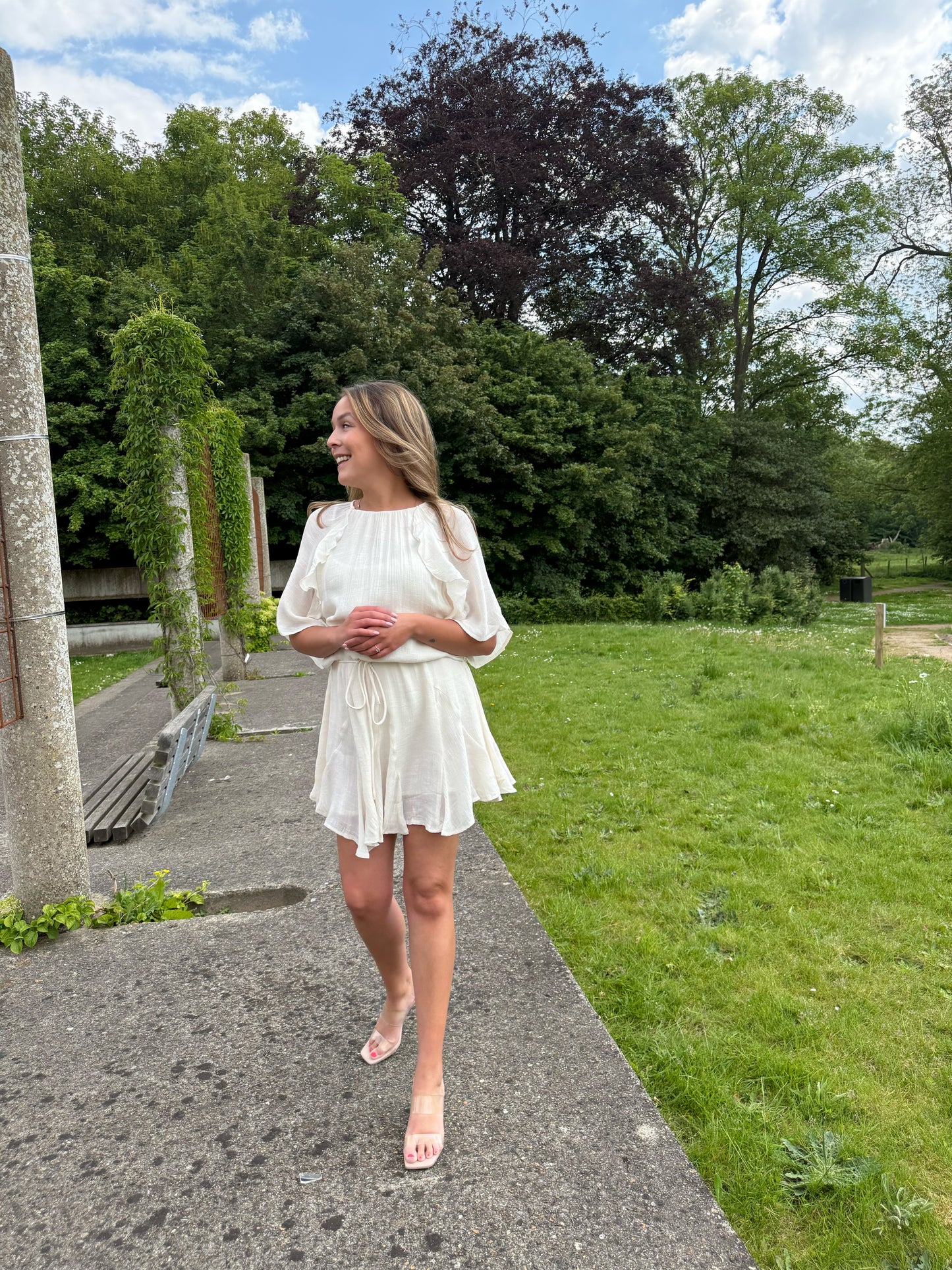 Ivory ruffle dress