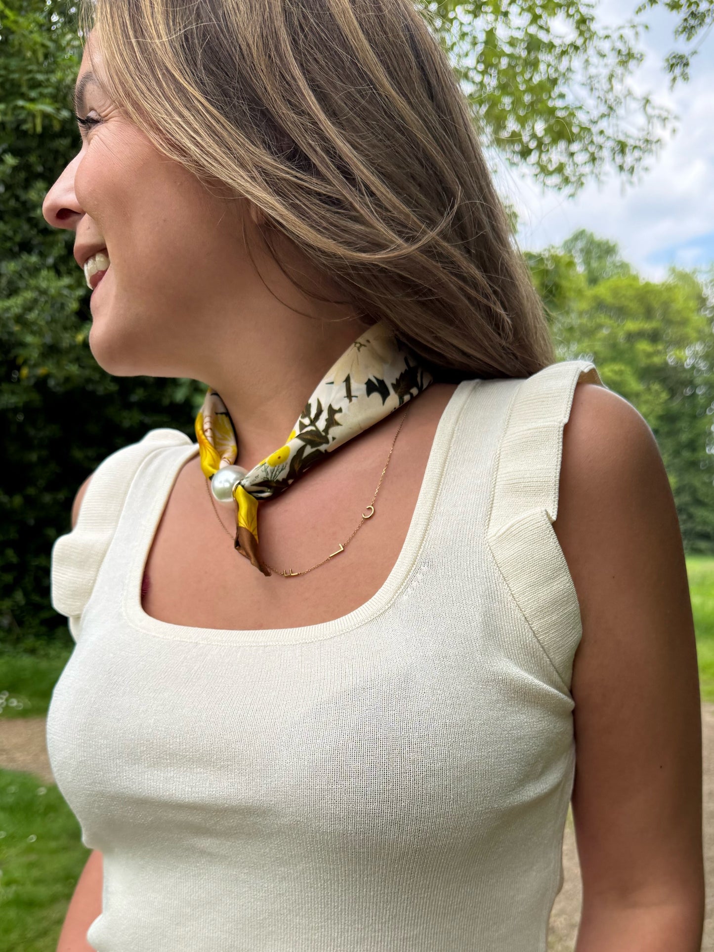 Silk scarf - geel met parel