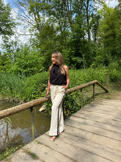 Linnen broek met zwart detail